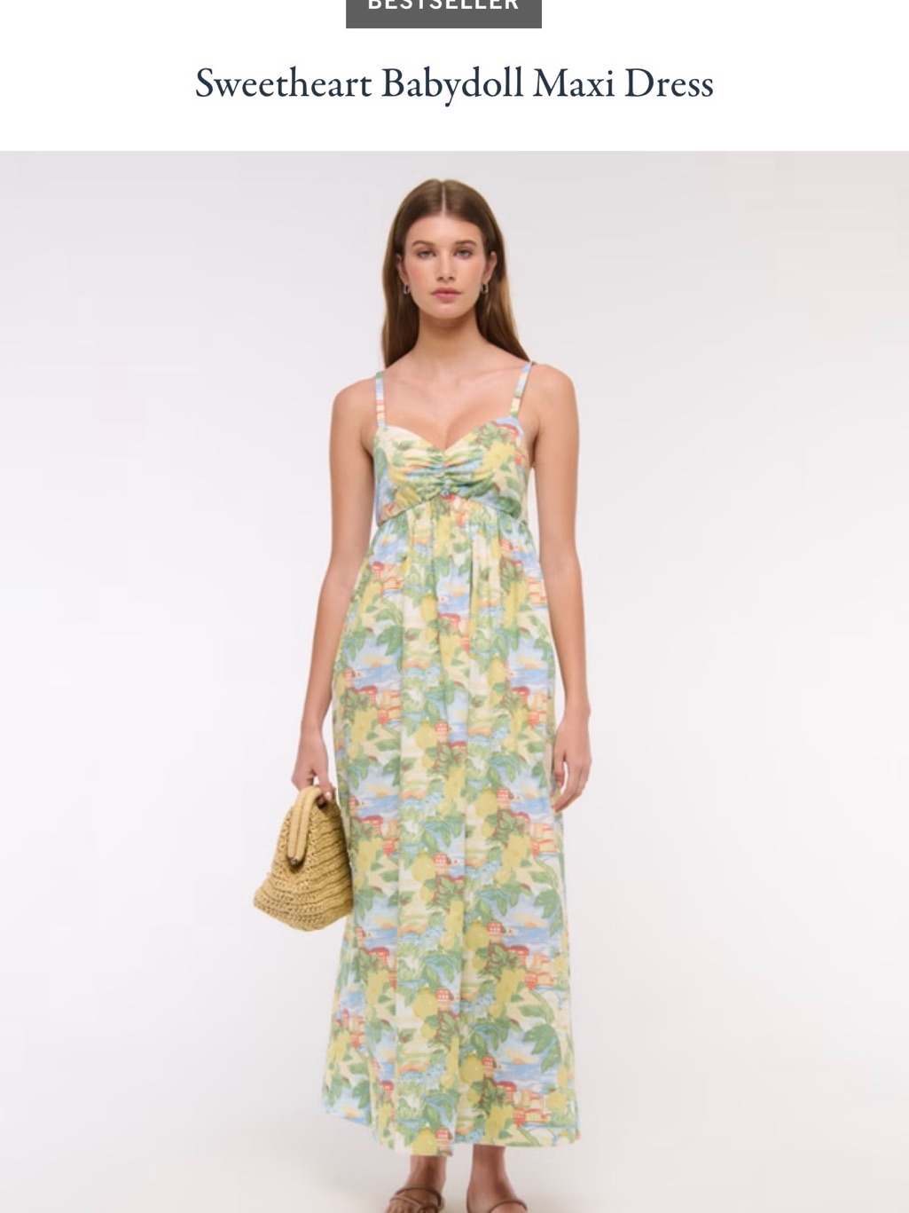 Sweetheart Babydoll Maxi Dress - Tuscan Lemon Print Large Tall Nwt
